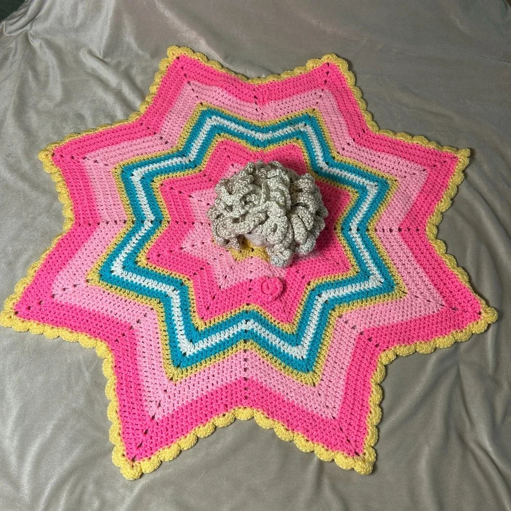 Lovey Security Blanket Handmade Crochet Starburst Color Pattern Baby Shower Gift